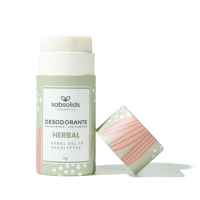 Desodorante natural herbal sin aluminio con árbol del té, eucalipto y sándalo. Ayuda a controlar el mal olor, cuida la piel y aporta frescor diario.