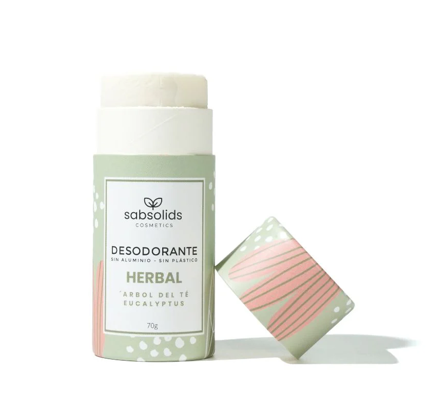 Desodorante natural herbal sin aluminio con árbol del té, eucalipto y sándalo. Ayuda a controlar el mal olor, cuida la piel y aporta frescor diario.