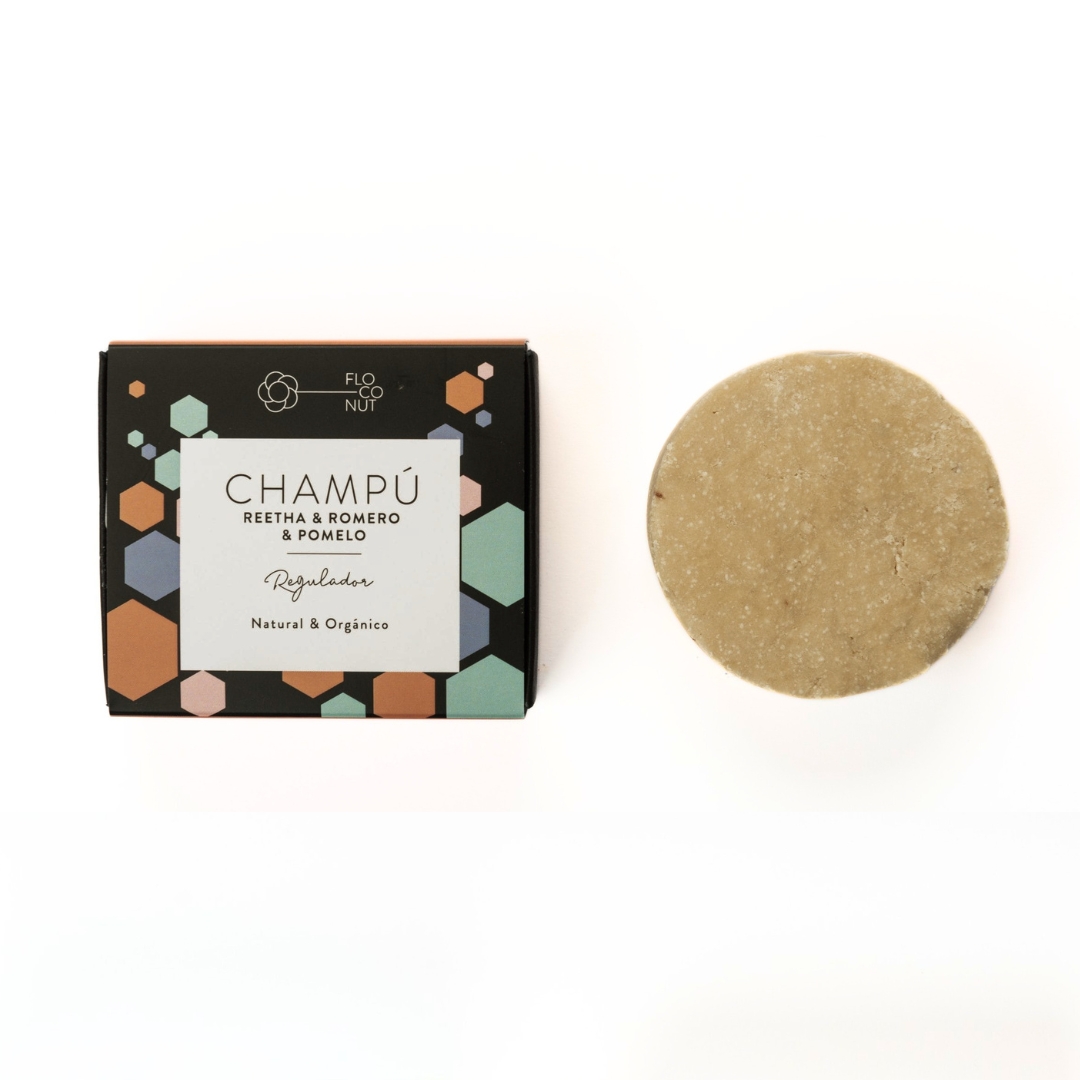 Pastilla de champú sólido vegano para equilibrar el exceso de grasa